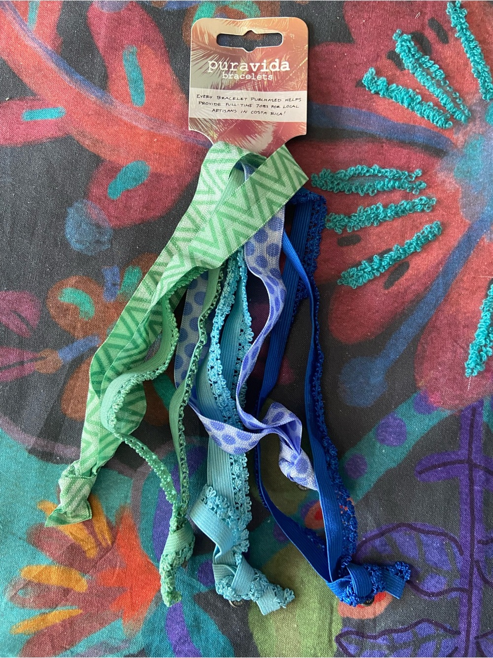 Pura Vida Ocean Elastic Hair Ties Headbands- Blue & Green New with Tags